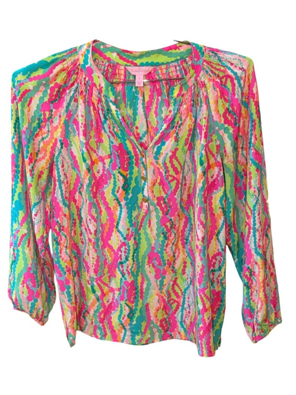 Lilly Pulitzer Elsa Silk Blouse Shirt Tunic Long Sleeve Top Ring‎ The Bell Small